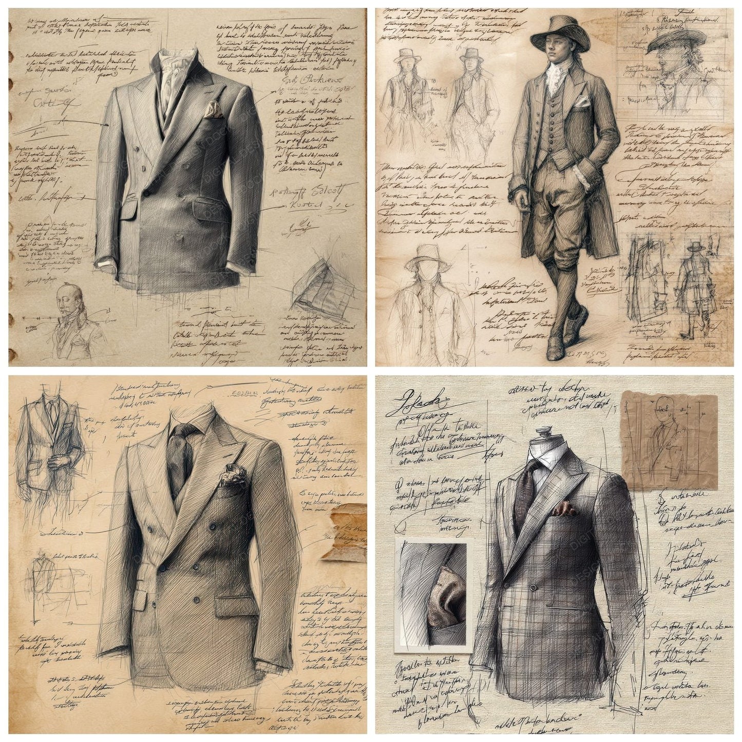 Sketch Tailored Suit Pocket Square Digital Paper Pack (DDD003678)