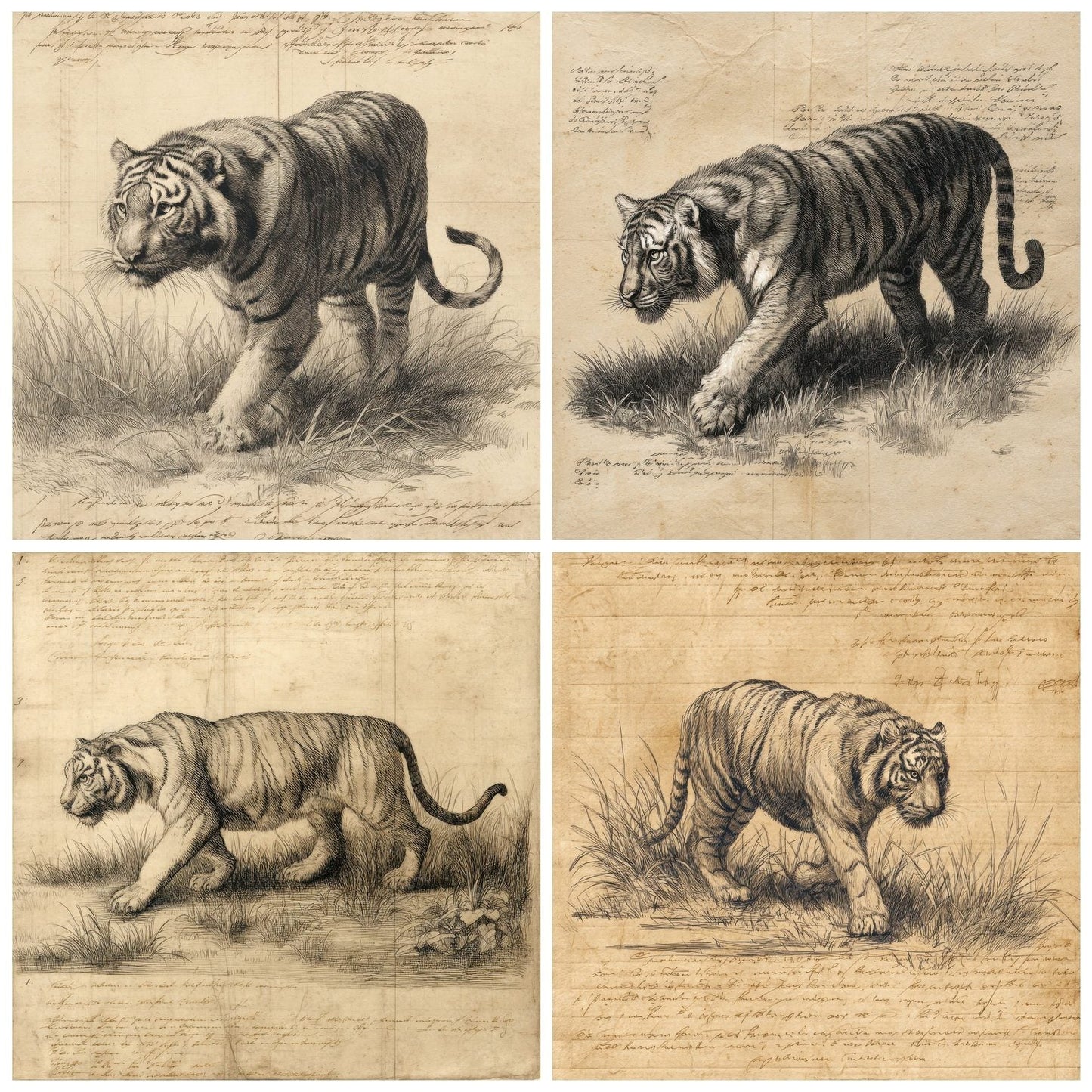 Sketch Tiger Grassland Sheet Digital Paper Pack (DDD003686)
