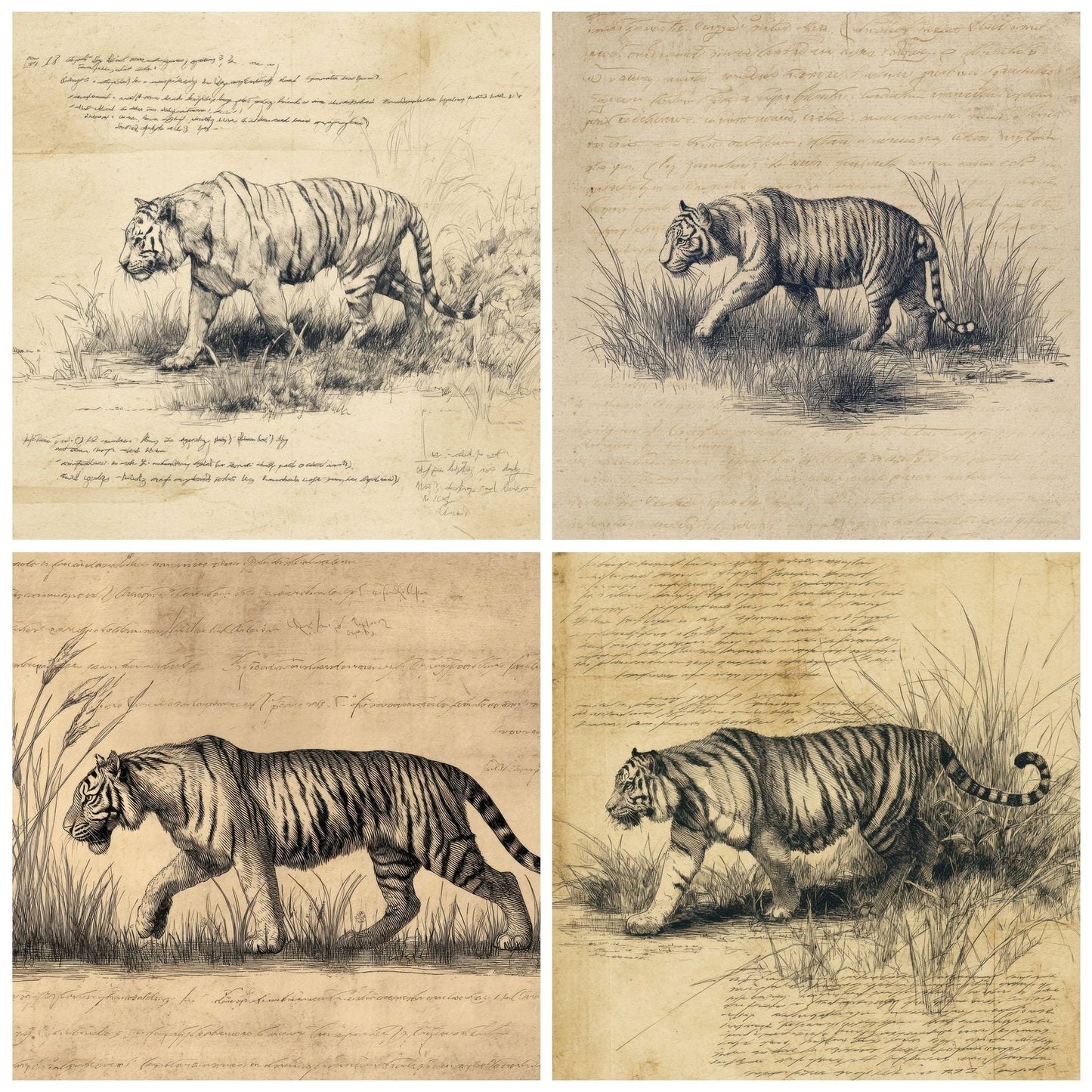 Sketch Tiger Grassland Sheet Digital Paper Pack (DDD003686)
