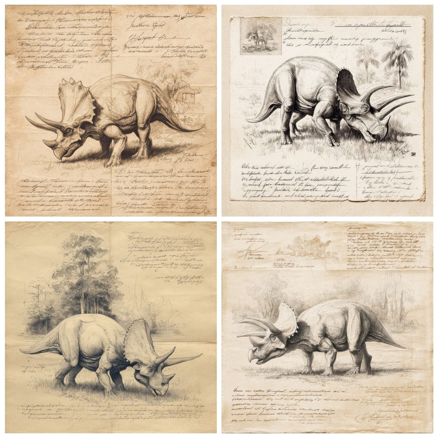 Sketch Triceratops Grazing Sheet Digital Paper Pack (DDD003688)