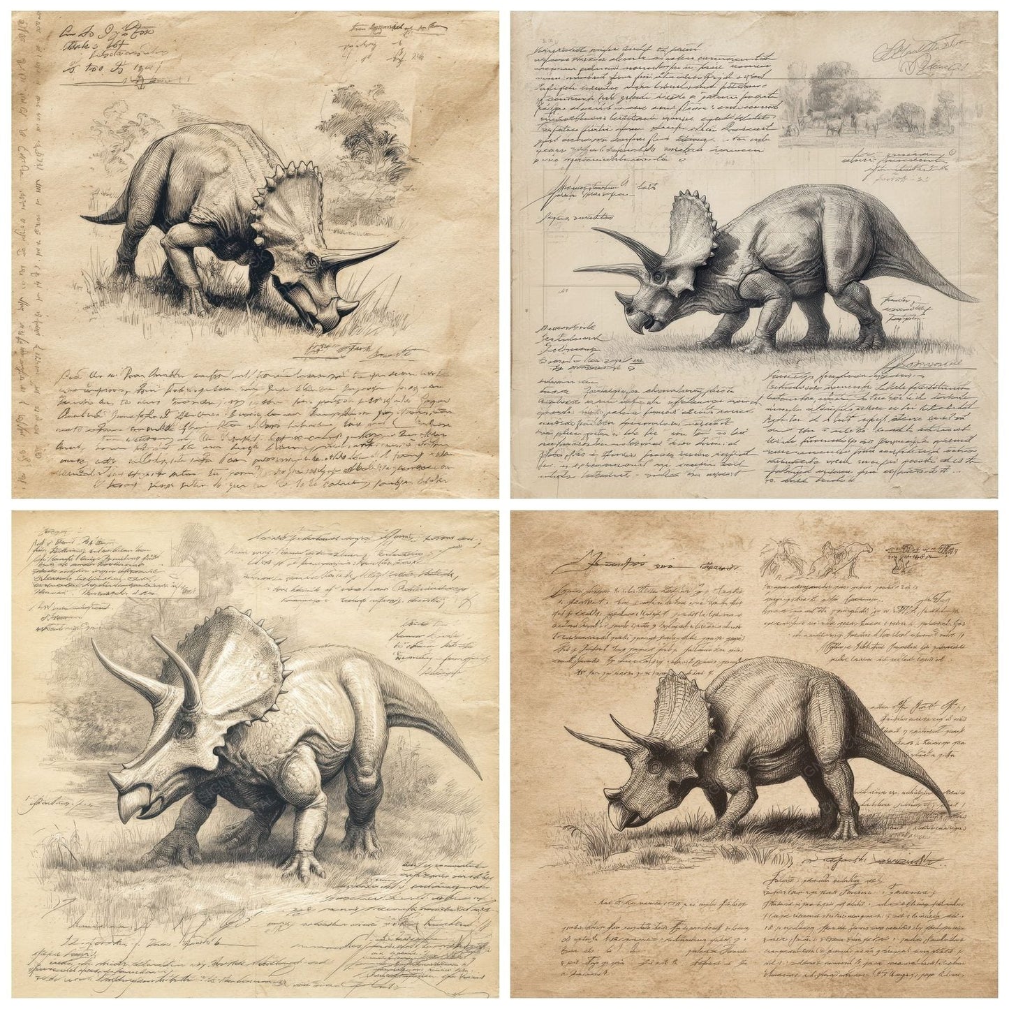 Sketch Triceratops Grazing Sheet Digital Paper Pack (DDD003688)