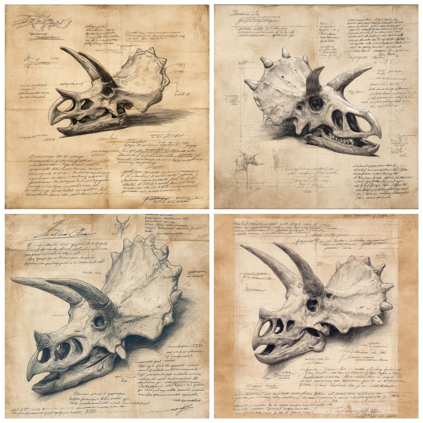 Sketch Triceratops Skull Plate Digital Paper Pack (DDD003689)