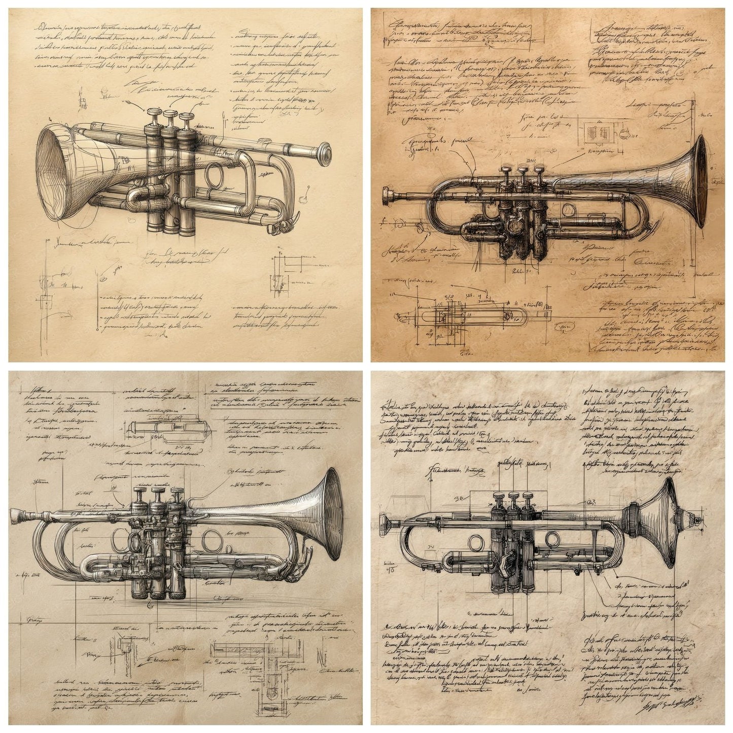 Sketch Trumpet Side View Digital Paper Pack (DDD003690)