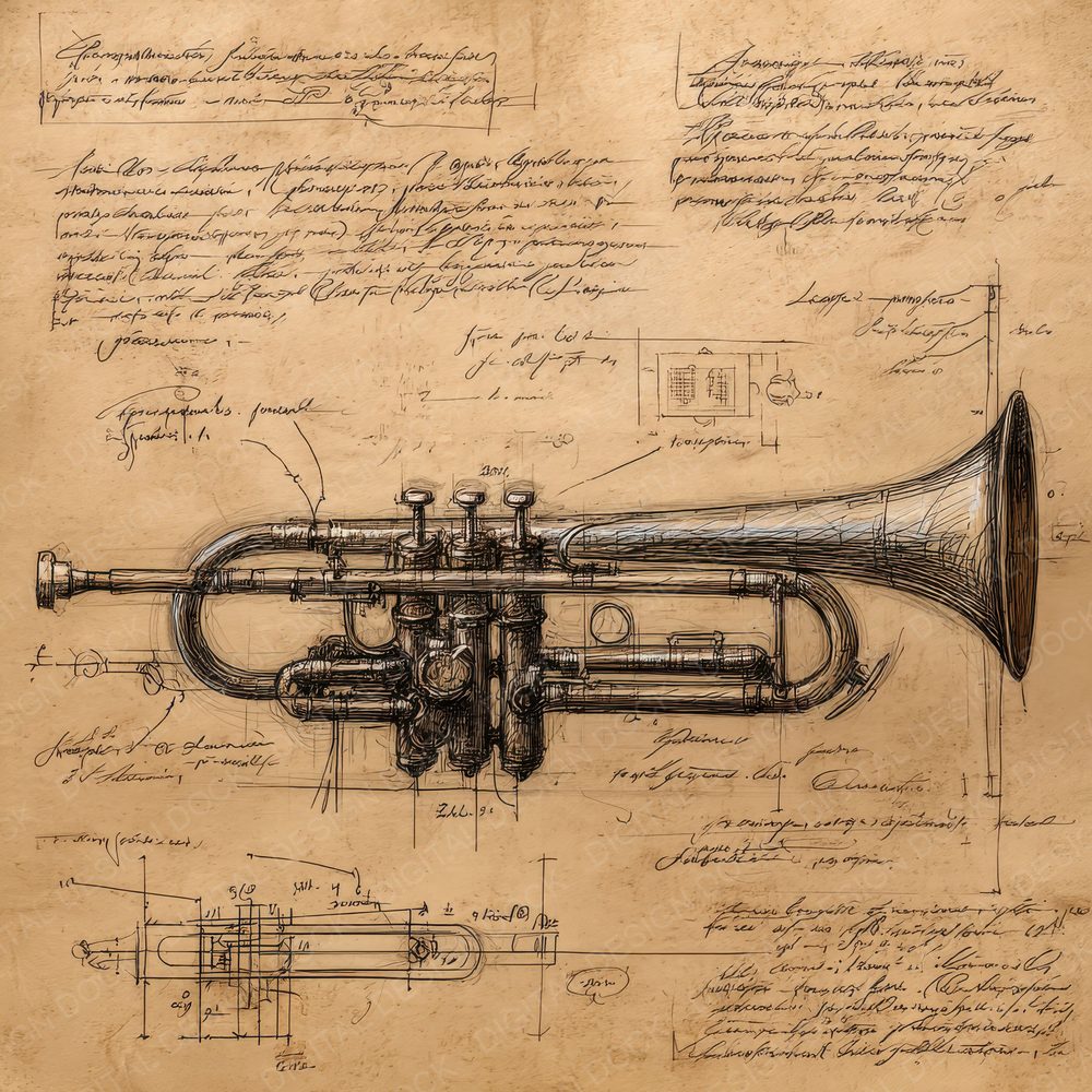 Sketch Trumpet Side View Digital Paper Pack (DDD003690)