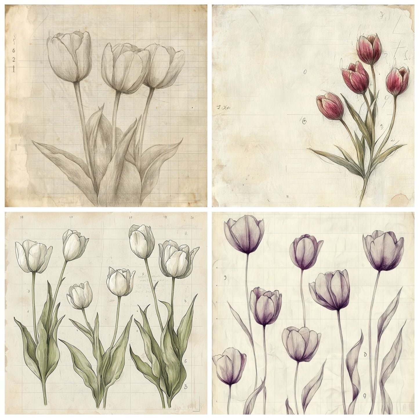 Sketch Tulip Colour Digital Paper Pack (DDD003691)
