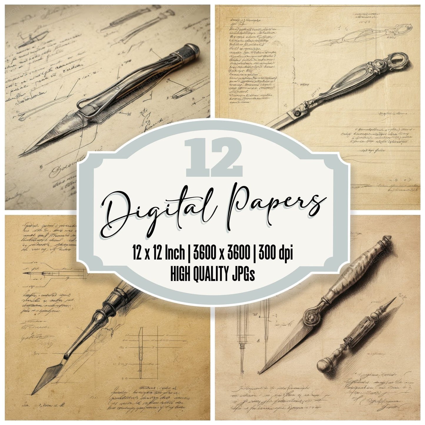 Sketch Vintage Scalpel Bone Digital Paper Pack (DDD003696)