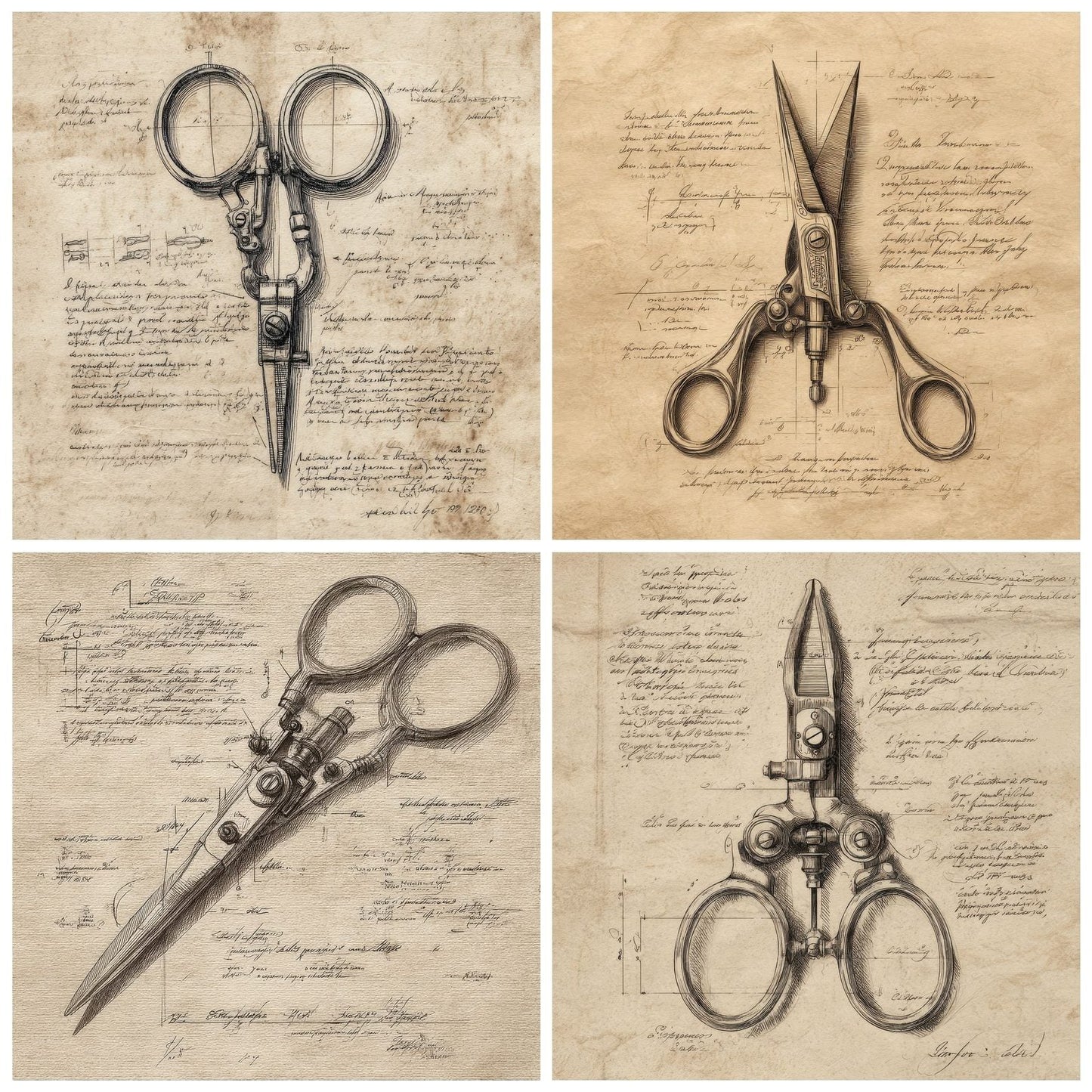 Sketch Vintage Scissors Open Digital Paper Pack (DDD003697)