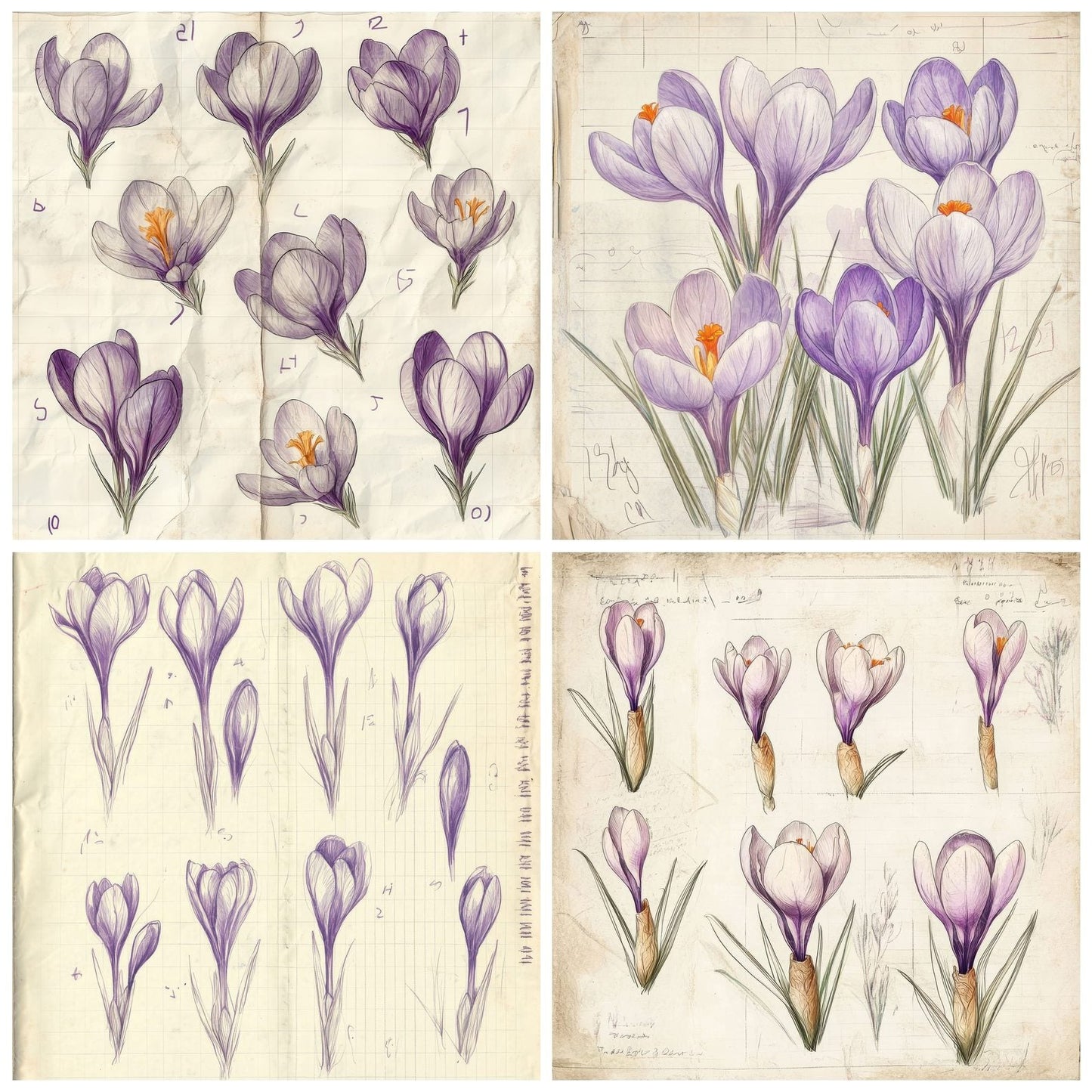 Sketch Violet Crocus Notepad Digital Paper Pack (DDD003699)