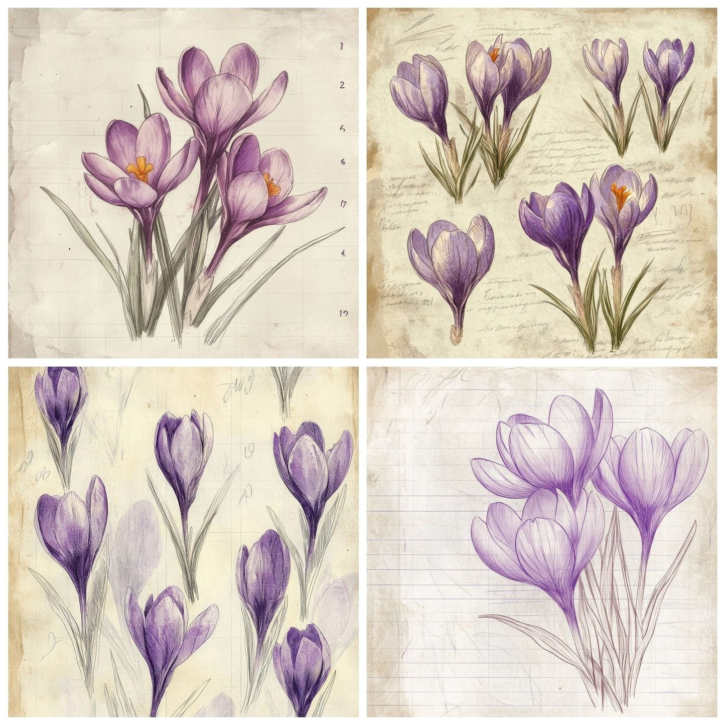 Sketch Violet Crocus Notepad Digital Paper Pack (DDD003699)