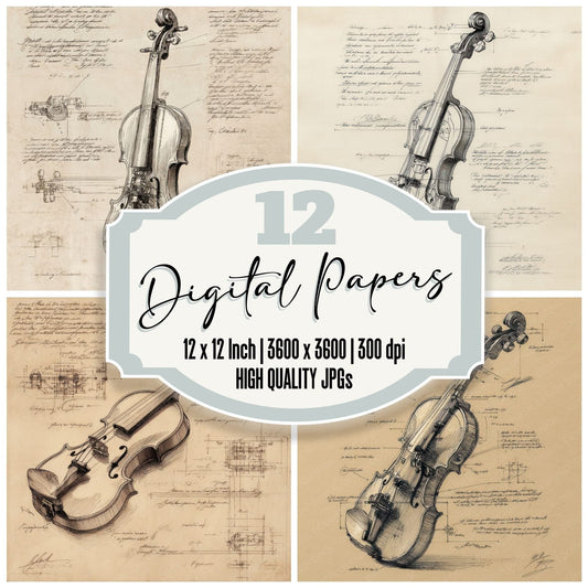 Sketch Violin Side Profile Digital Paper Pack (DDD003701)