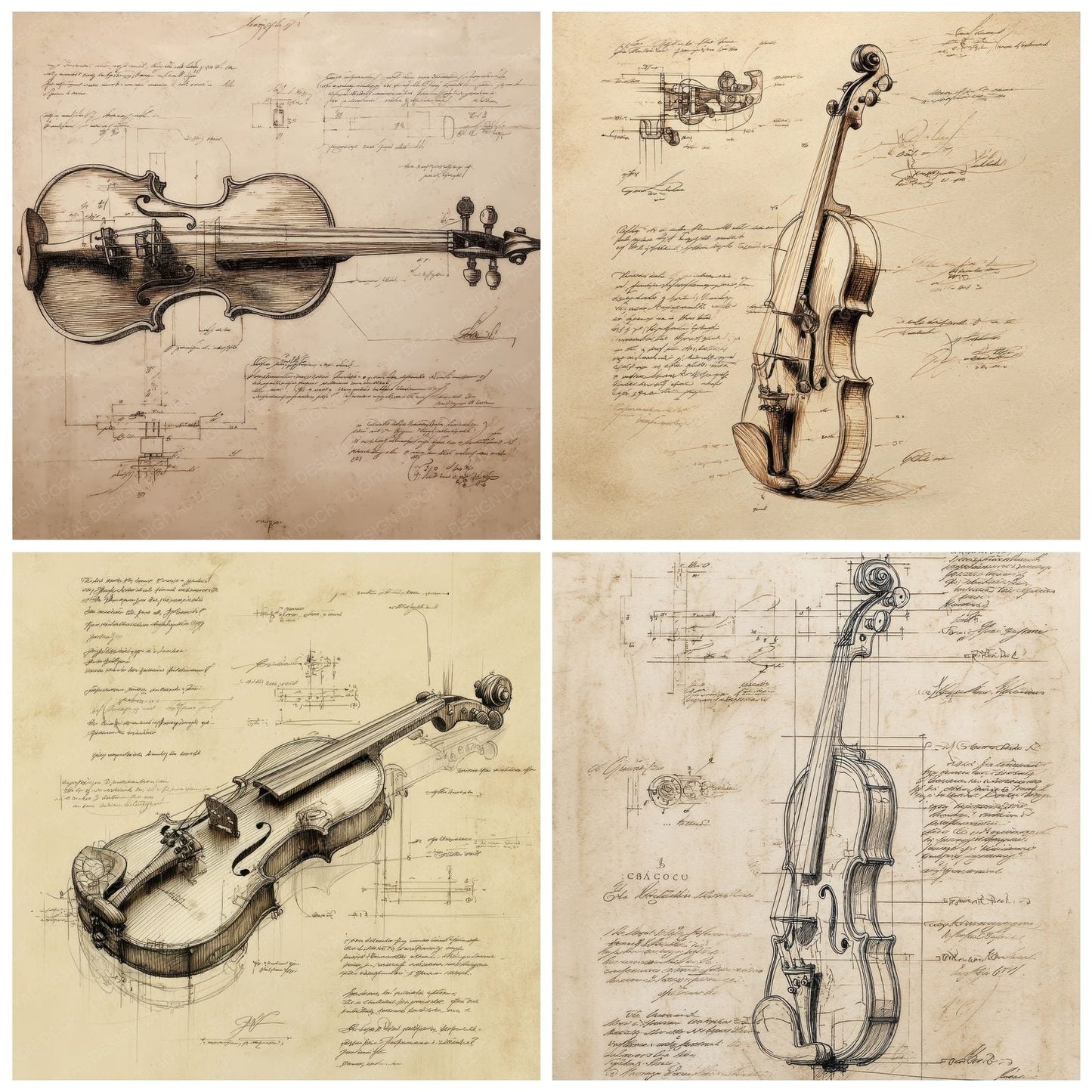 Sketch Violin Side Profile Digital Paper Pack (DDD003701)