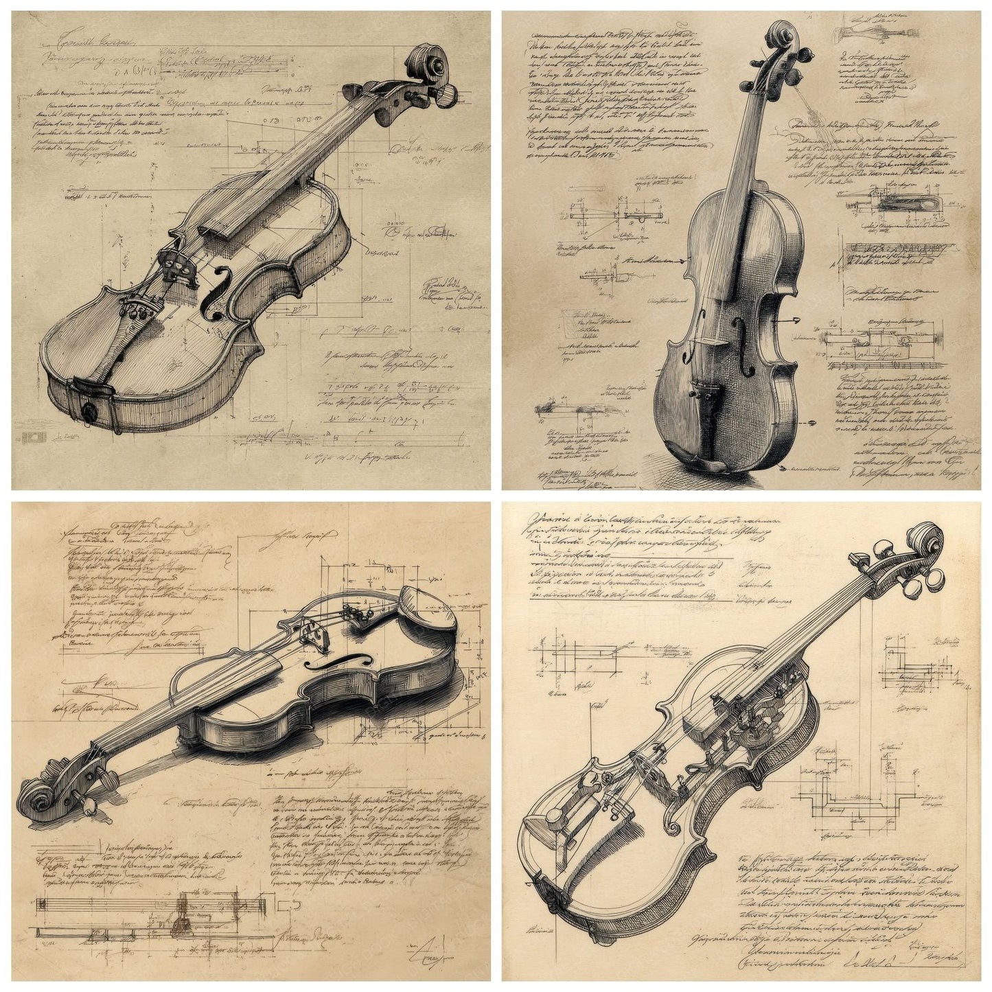 Sketch Violin Side Profile Digital Paper Pack (DDD003701)