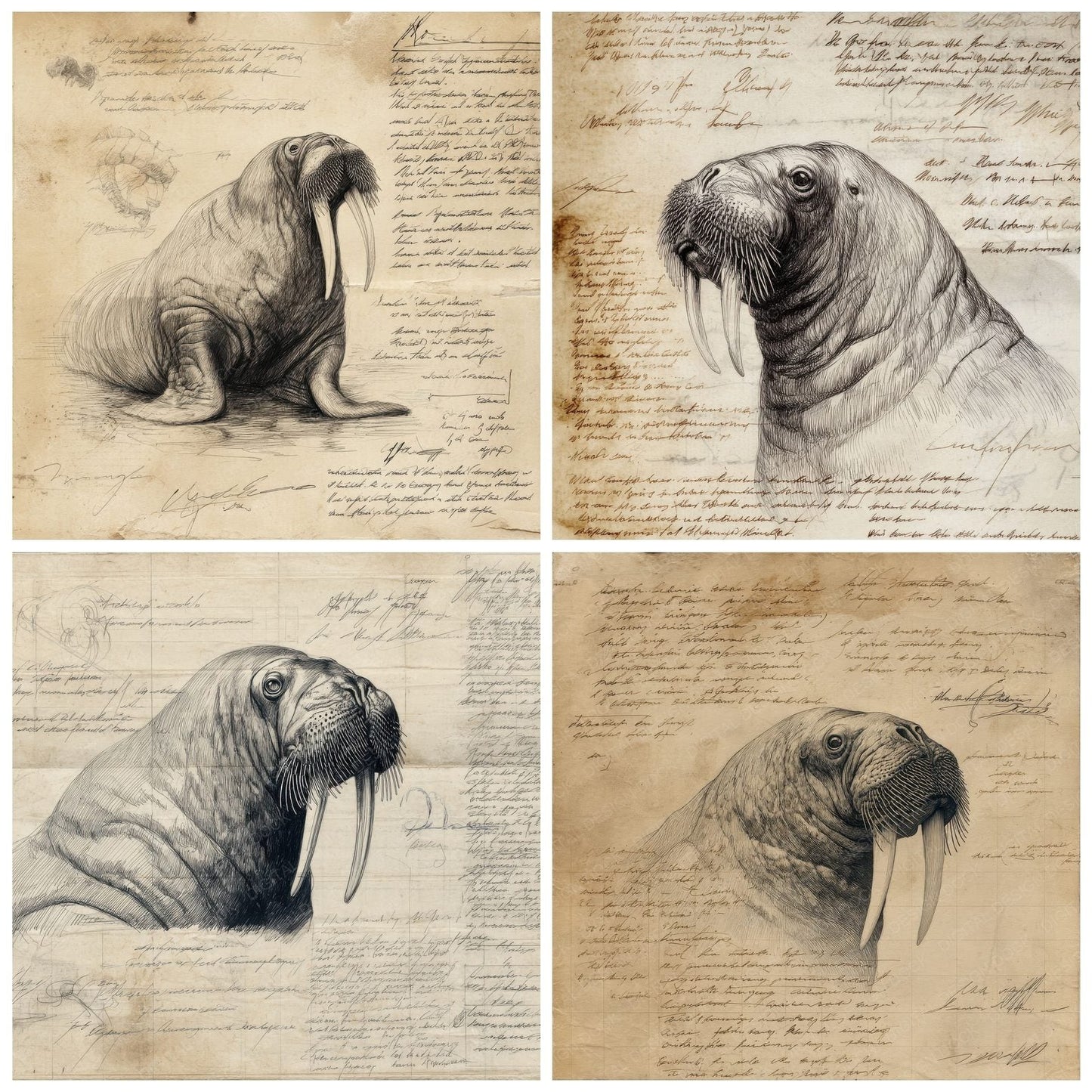 Sketch Walrus Arctic Sheet Digital Paper Pack (DDD003702)