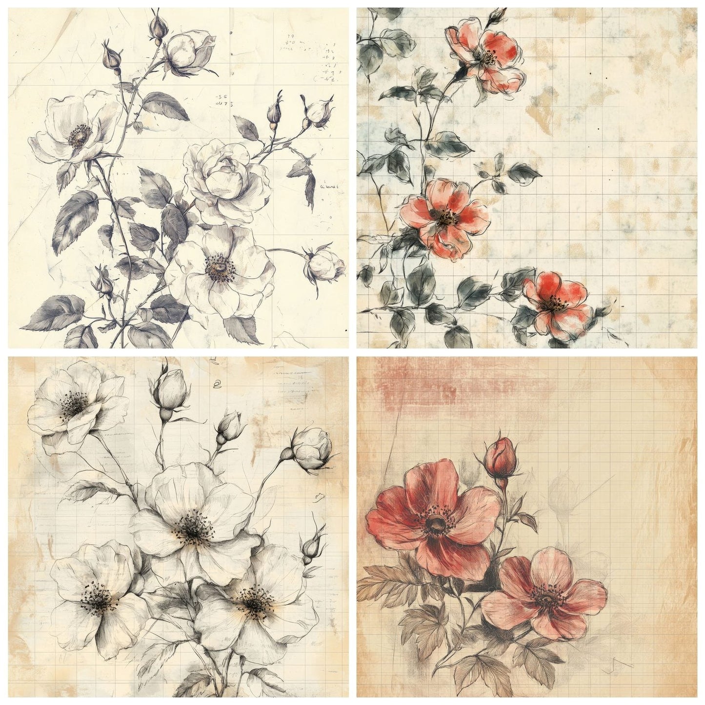 Sketch Wild Rose Notepad Digital Paper Pack (DDD003705)