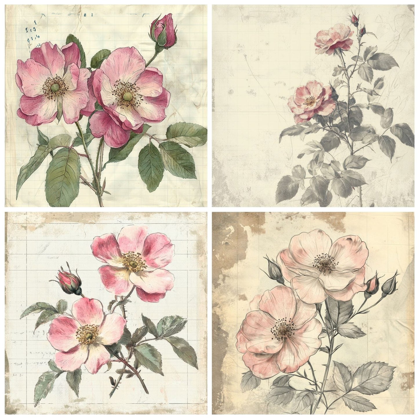 Sketch Wild Rose Notepad Digital Paper Pack (DDD003705)