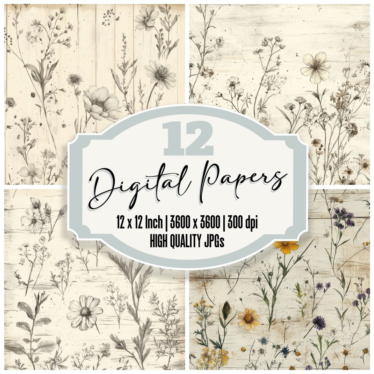 Sketch Wildflower Wood Digital Paper Pack (DDD003706)