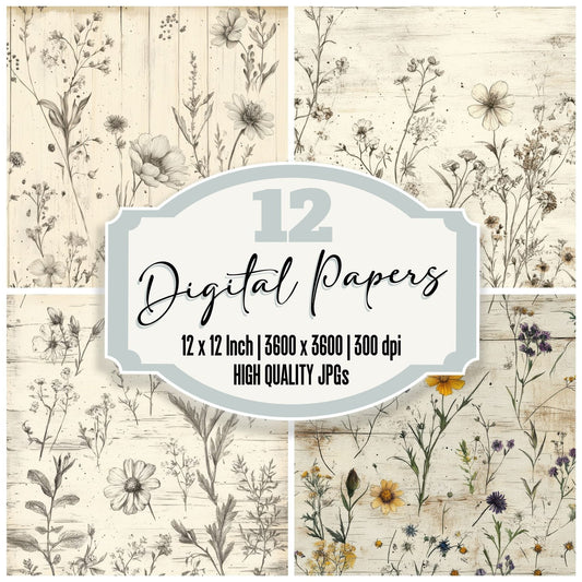 Sketch Wildflower Wood Digital Paper Pack (DDD003706)