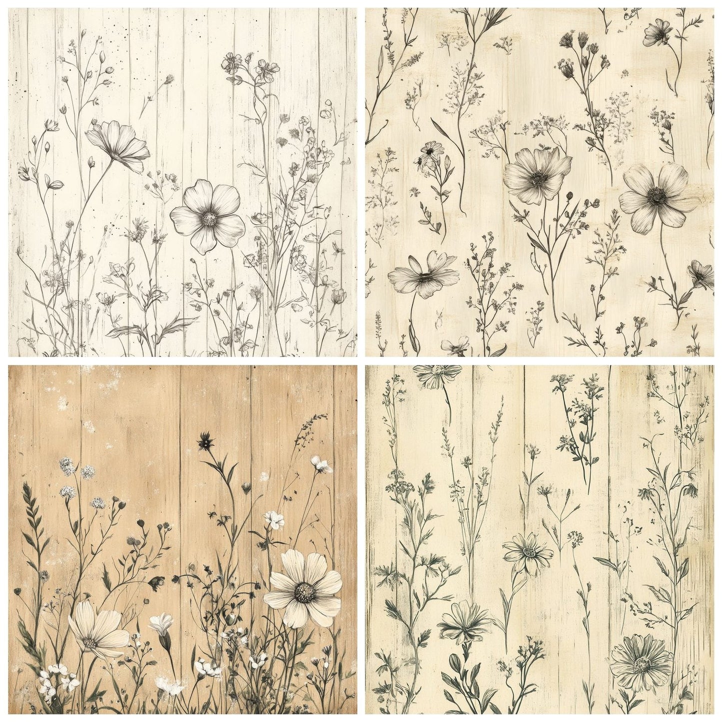 Sketch Wildflower Wood Digital Paper Pack (DDD003706)