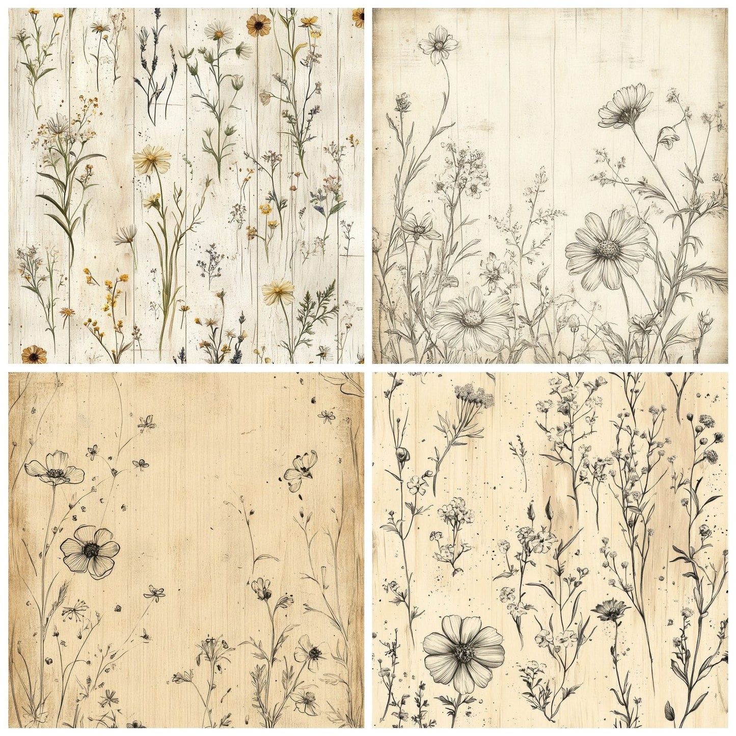 Sketch Wildflower Wood Digital Paper Pack (DDD003706)