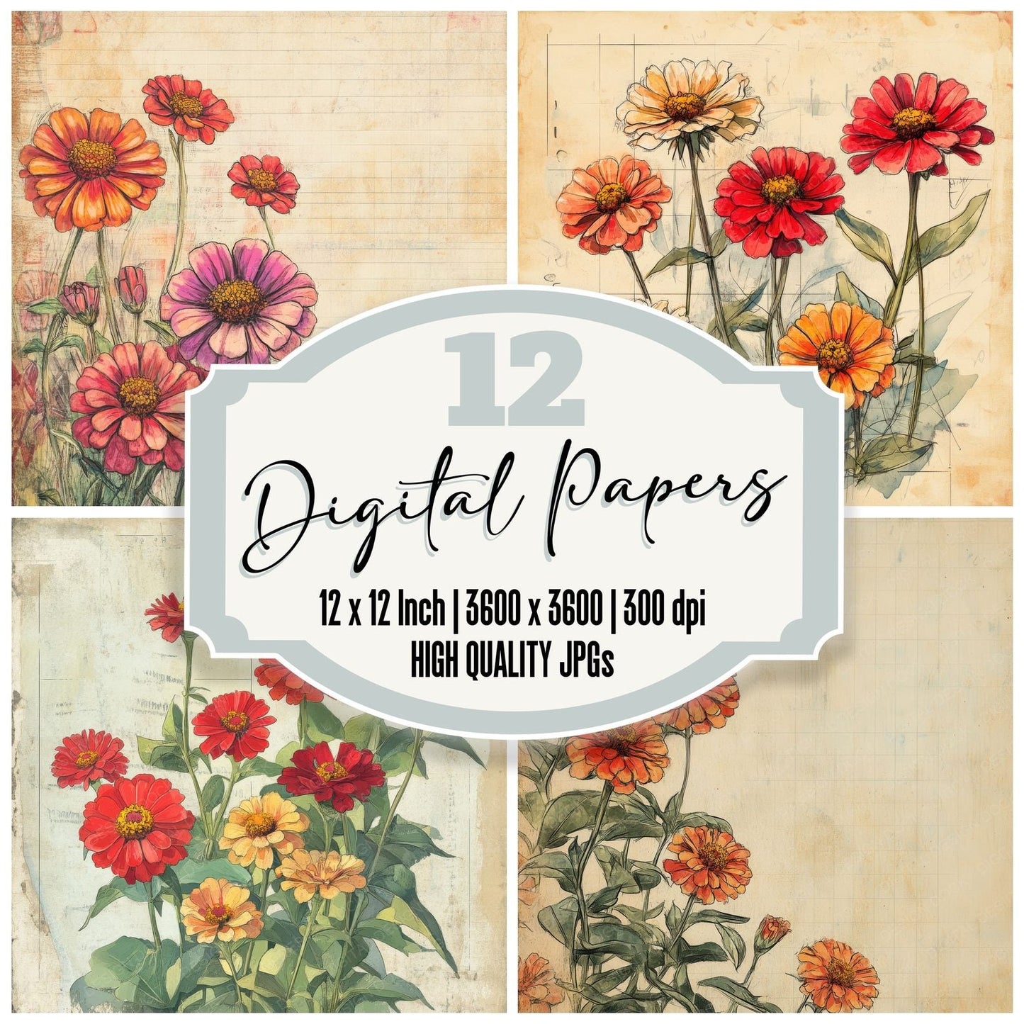 Sketch Zinnia Notepad Digital Paper Pack (DDD003710)