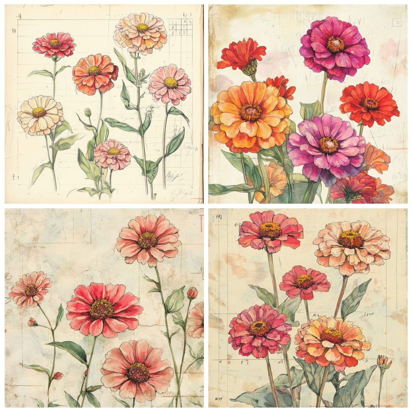 Sketch Zinnia Notepad Digital Paper Pack (DDD003710)