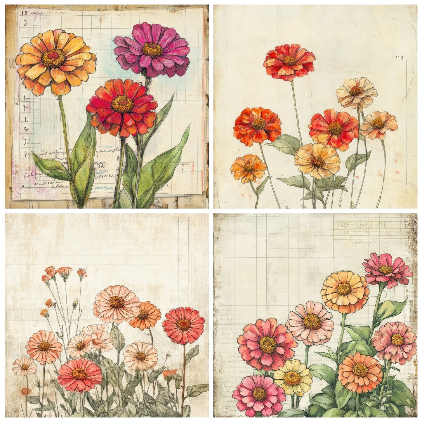 Sketch Zinnia Notepad Digital Paper Pack (DDD003710)