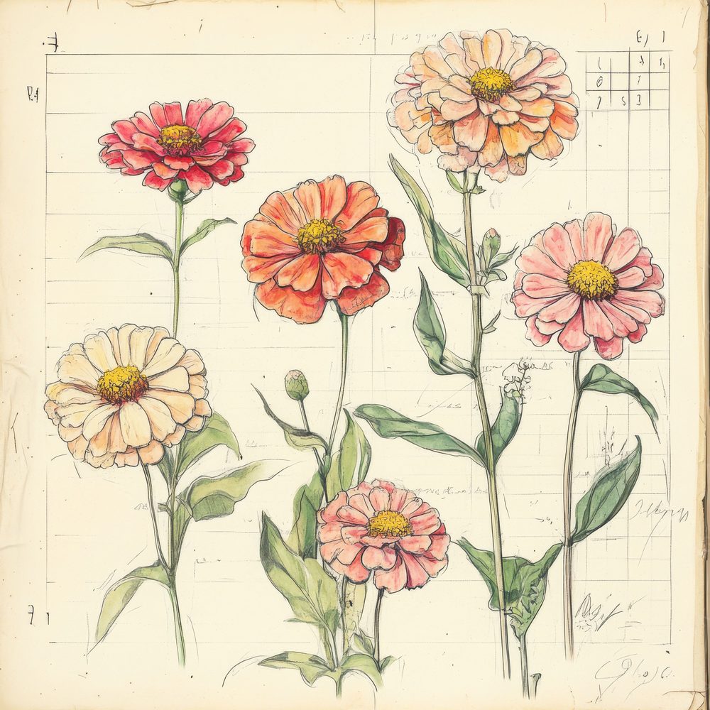 Sketch Zinnia Notepad Digital Paper Pack (DDD003710)