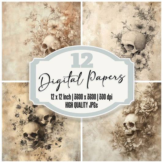 Skull Bloom Fade Digital Paper Pack (DDD003712)