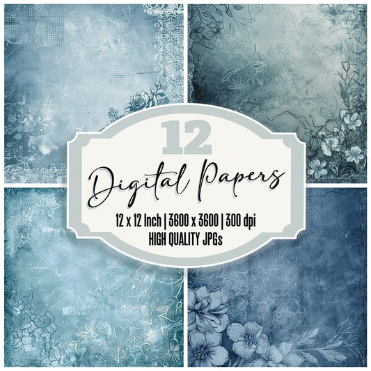 Slate Blue Lace Pattern Digital Paper Pack (DDD003721)