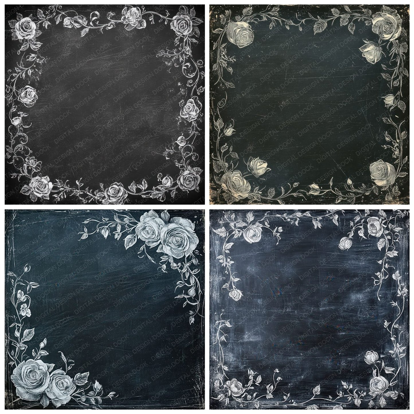 Slate Chalk Florals Digital Paper Pack (DDD003722)