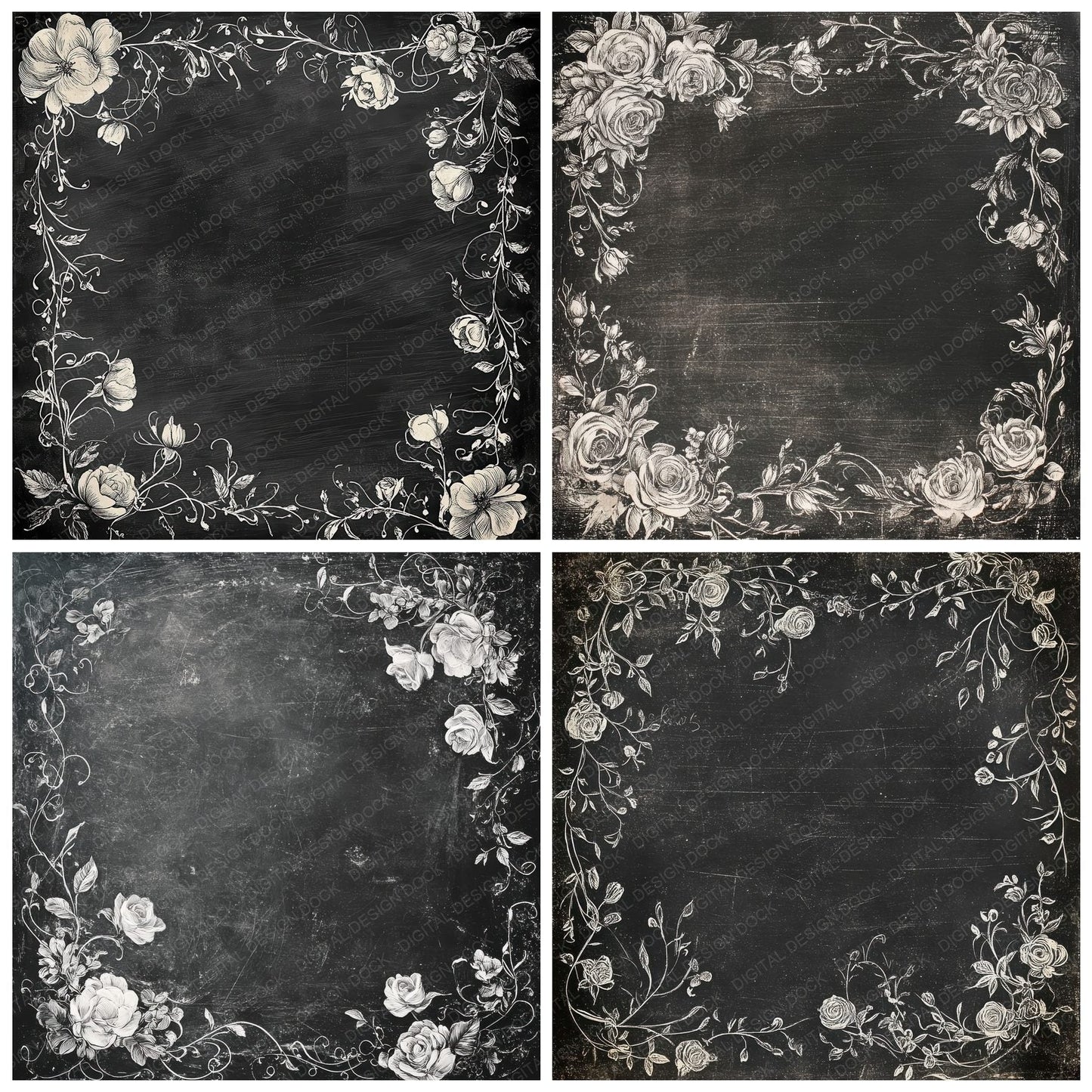 Slate Chalk Florals Digital Paper Pack (DDD003722)