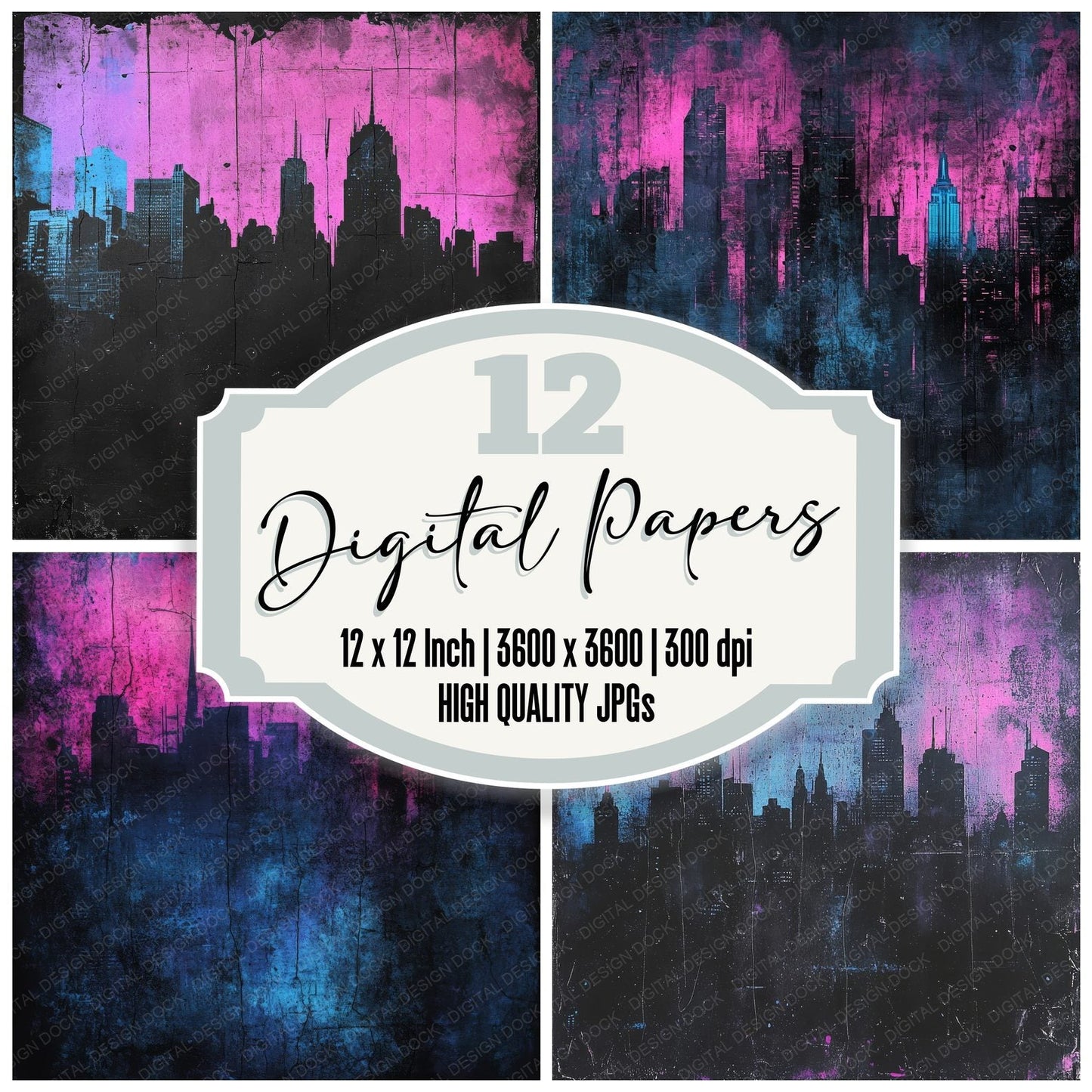 Smokey City Skyline Neon Digital Paper Pack (DDD003734)