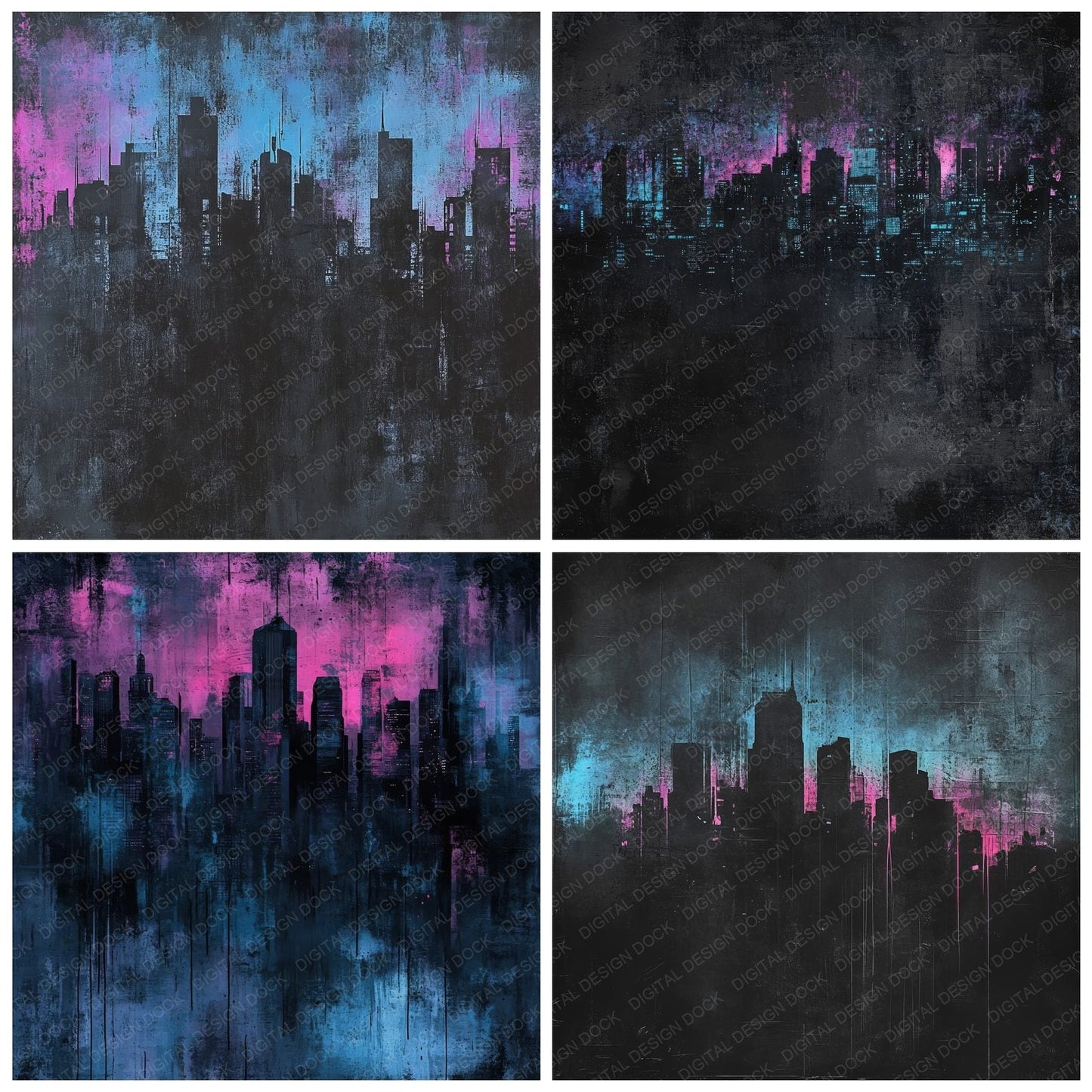Smokey City Skyline Neon Digital Paper Pack (DDD003734)