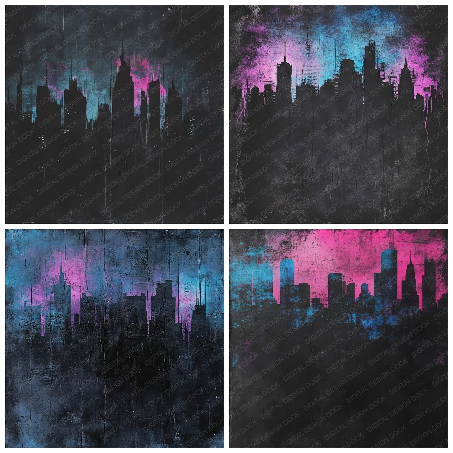 Smokey City Skyline Neon Digital Paper Pack (DDD003734)