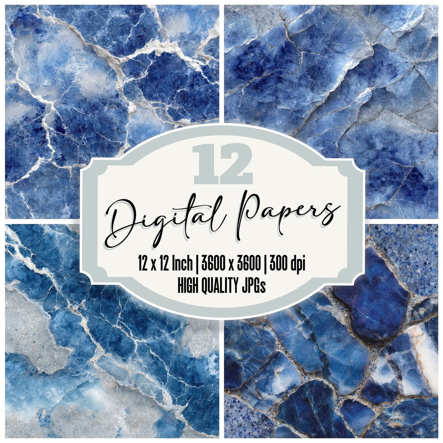 Sodalite Indigo White Crystal Digital Paper Pack (DDD003742)