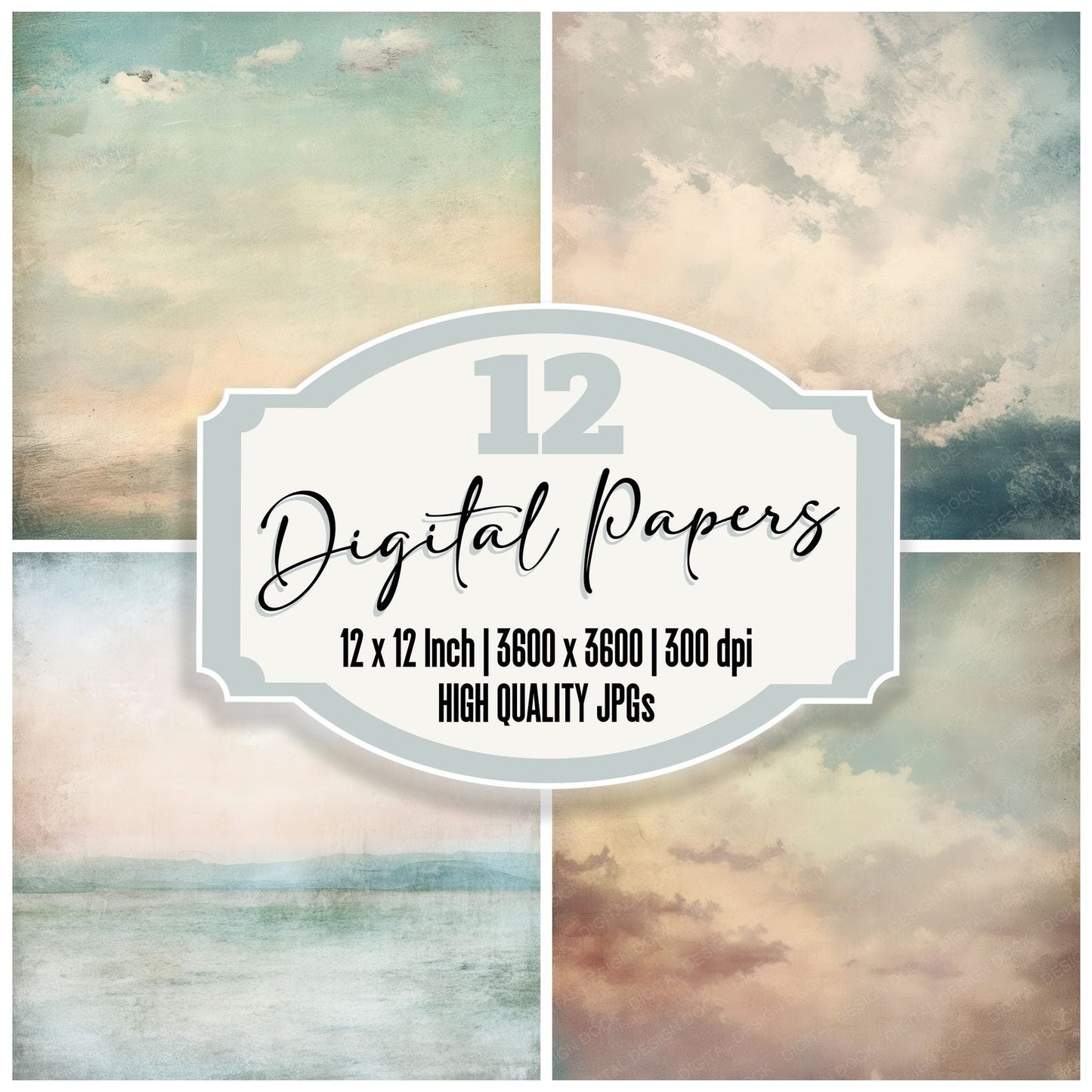 Soft Clouded Skies Background Digital Paper Pack (DDD003744)