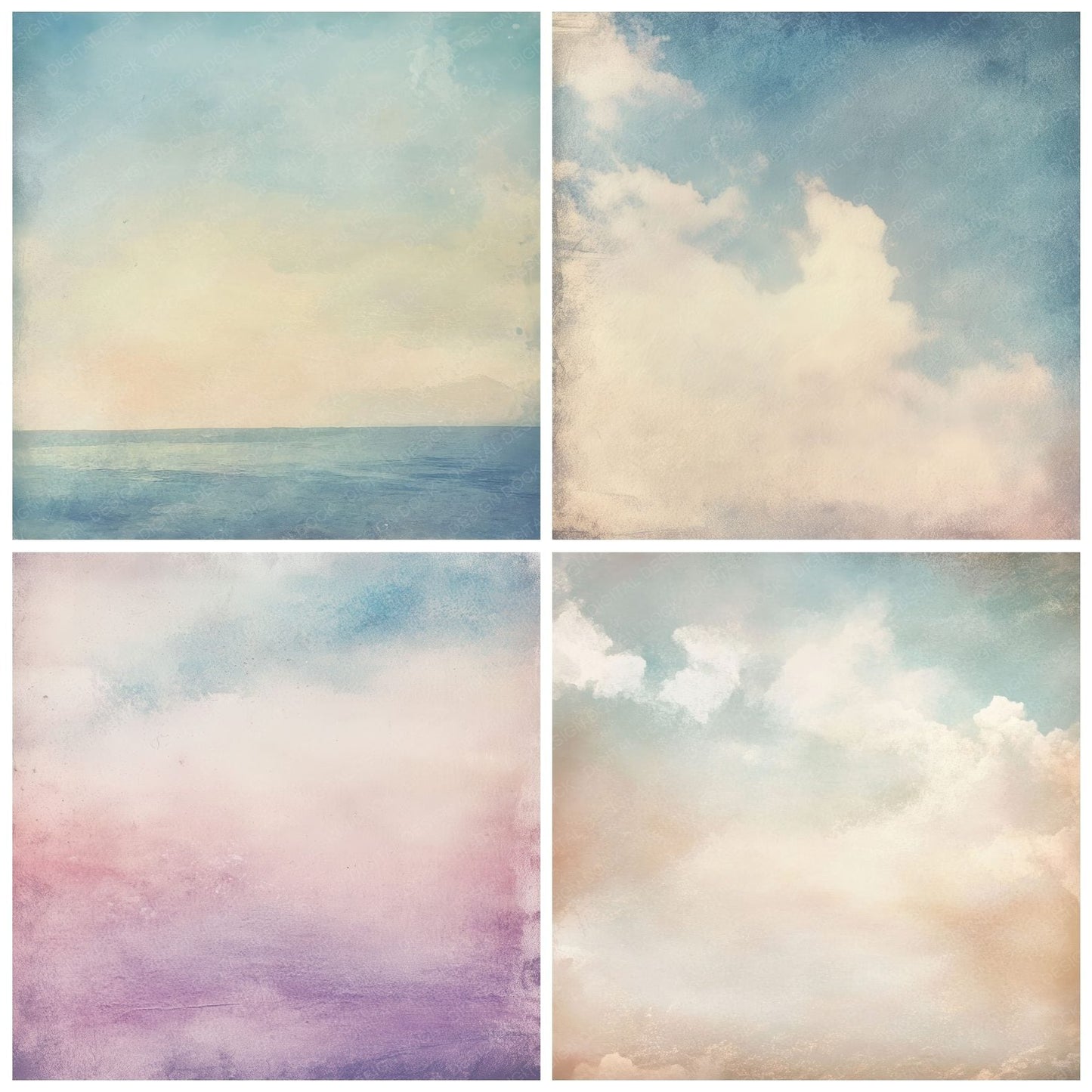 Soft Clouded Skies Background Digital Paper Pack (DDD003744)