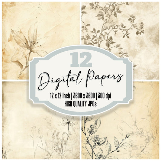 Soft Cream Floral Background Digital Paper Pack (DDD003747)
