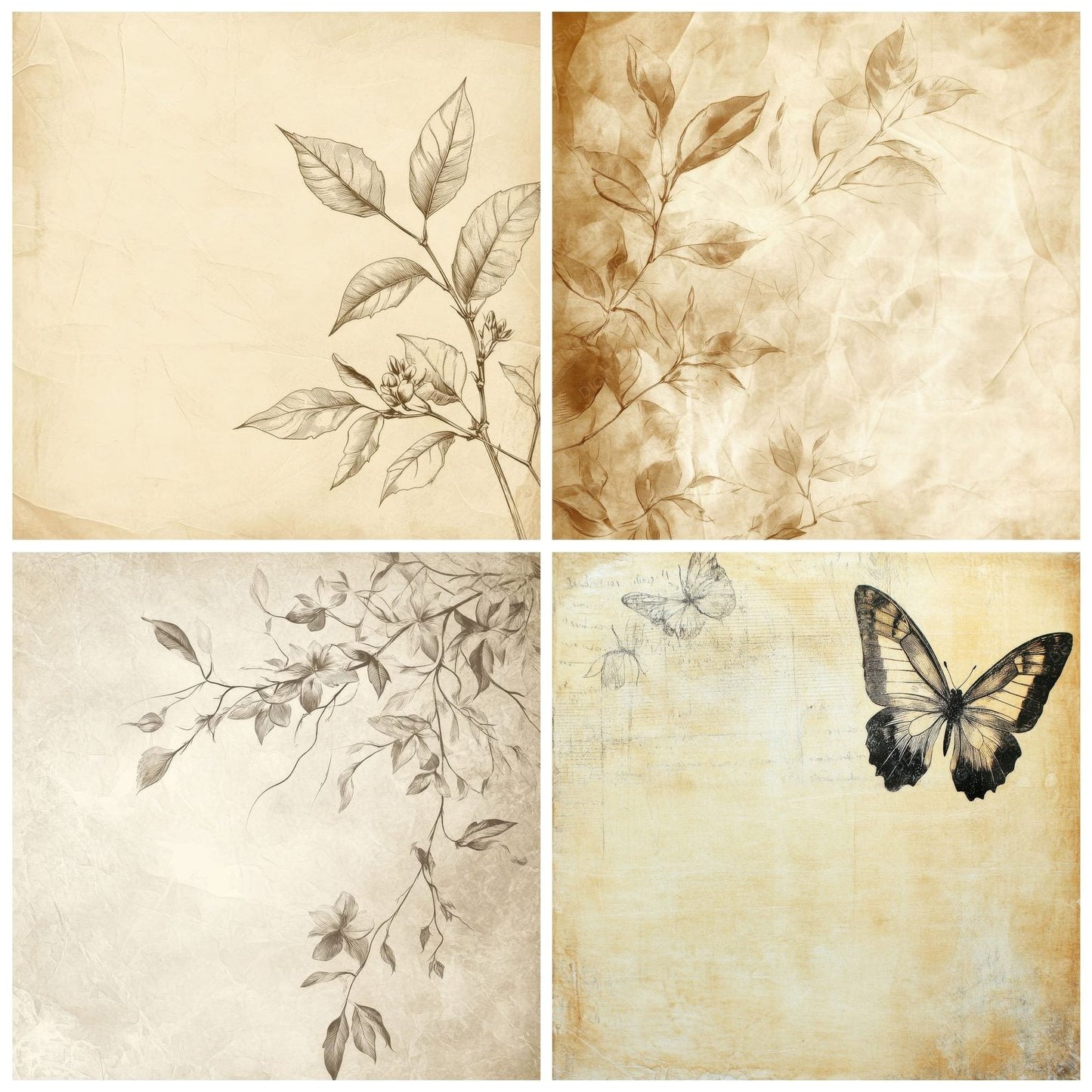 Soft Cream Floral Background Digital Paper Pack (DDD003747)