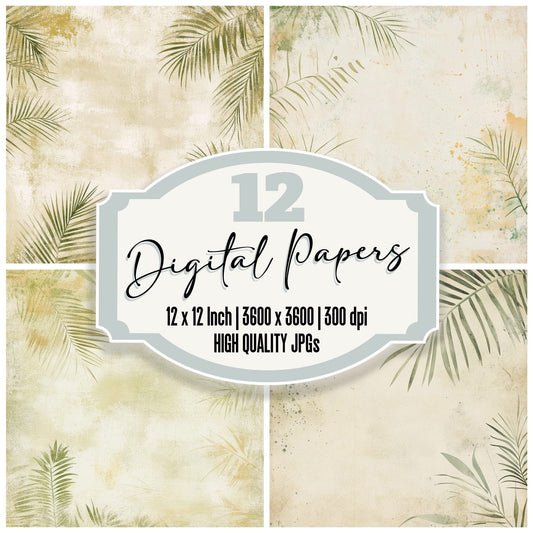 Soft Cream Tropical Palm Leaves Digital Paper Pack (DDD003748)
