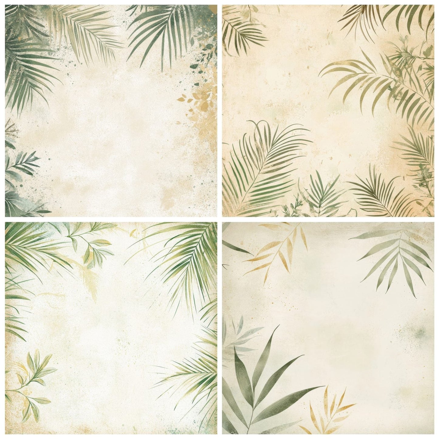 Soft Cream Tropical Palm Leaves Digital Paper Pack (DDD003748)