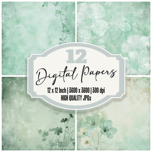 Soft Mint Green Floral Lace Digital Paper Pack (DDD003755)