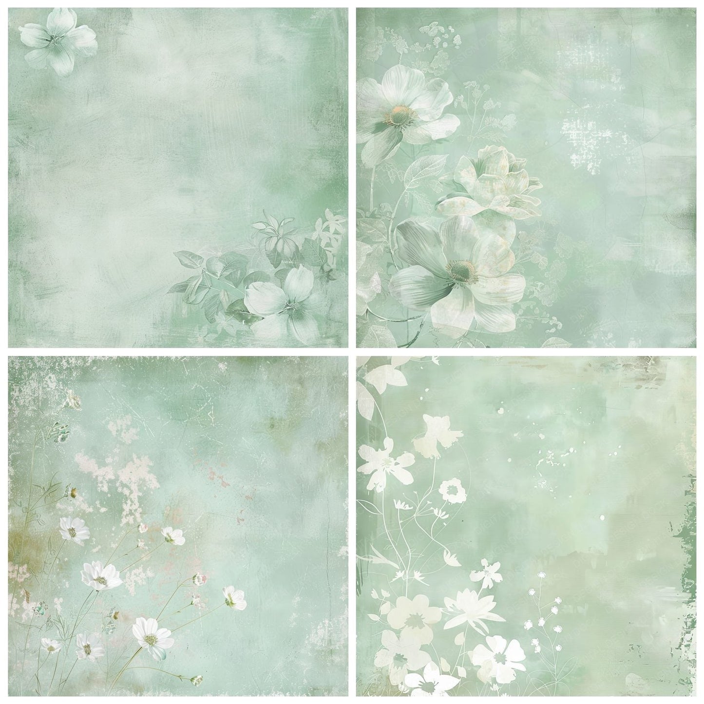 Soft Mint Green Floral Lace Digital Paper Pack (DDD003755)
