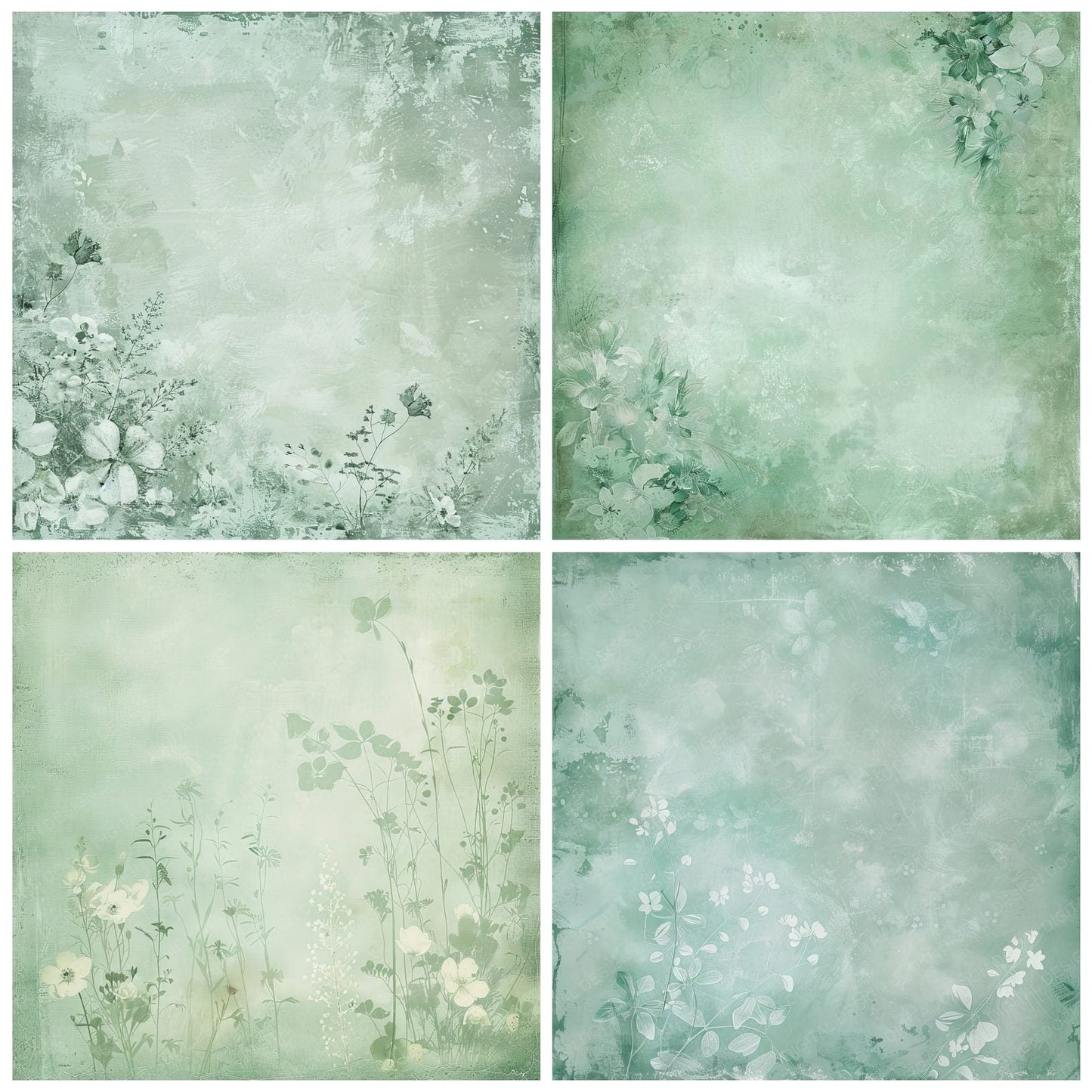 Soft Mint Green Floral Lace Digital Paper Pack (DDD003755)