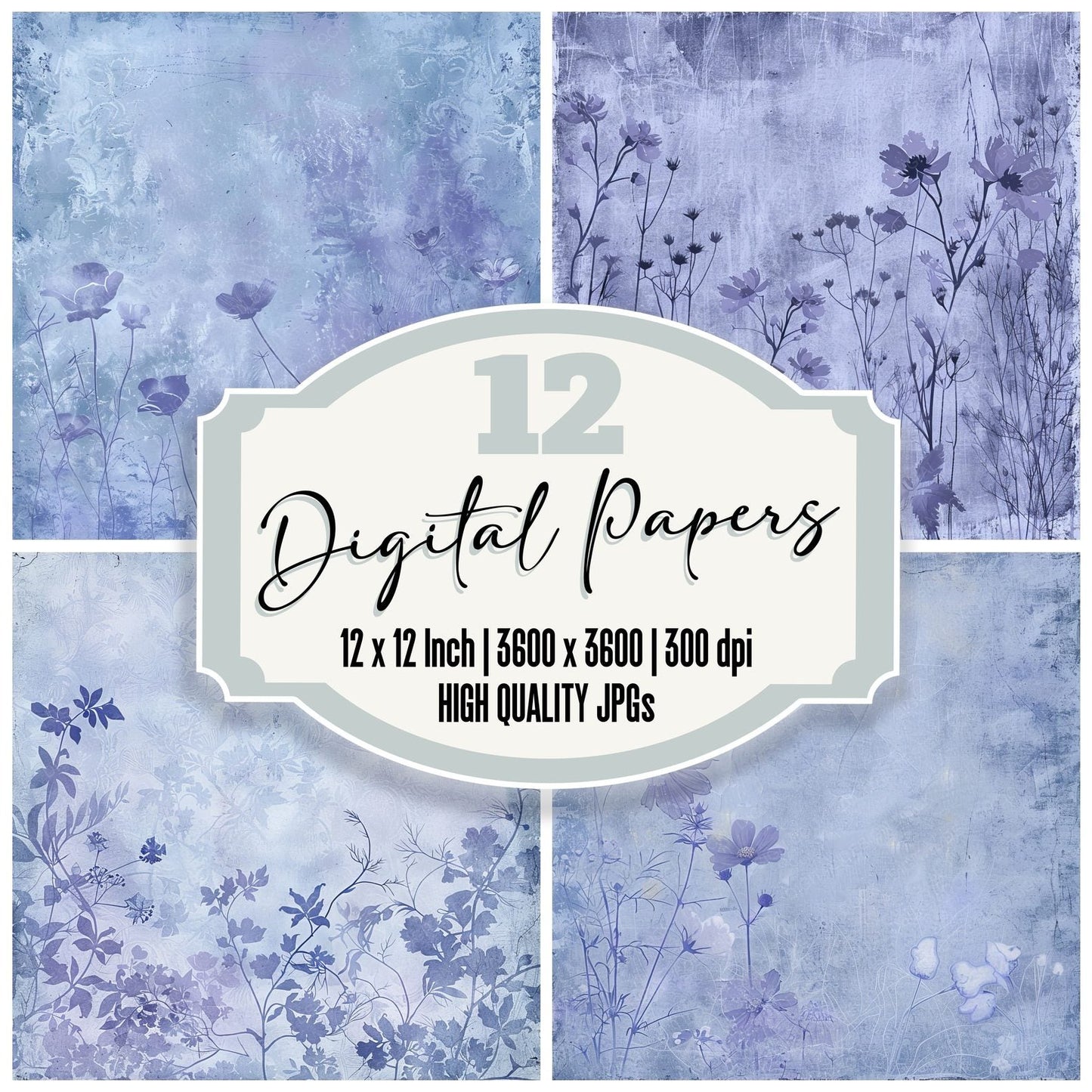 Soft Periwinkle Floral Digital Paper Pack (DDD003760)