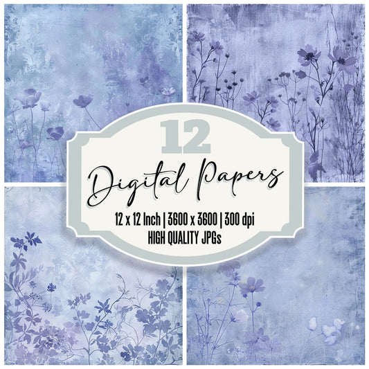 Soft Periwinkle Floral Digital Paper Pack (DDD003760)
