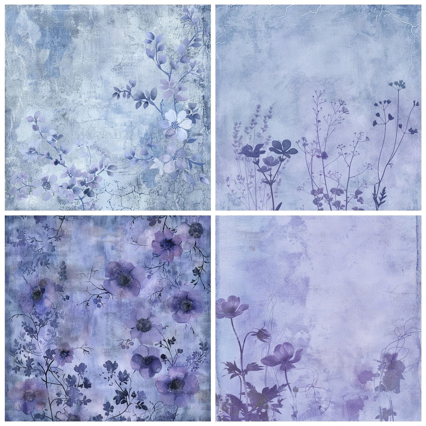 Soft Periwinkle Floral Digital Paper Pack (DDD003760)