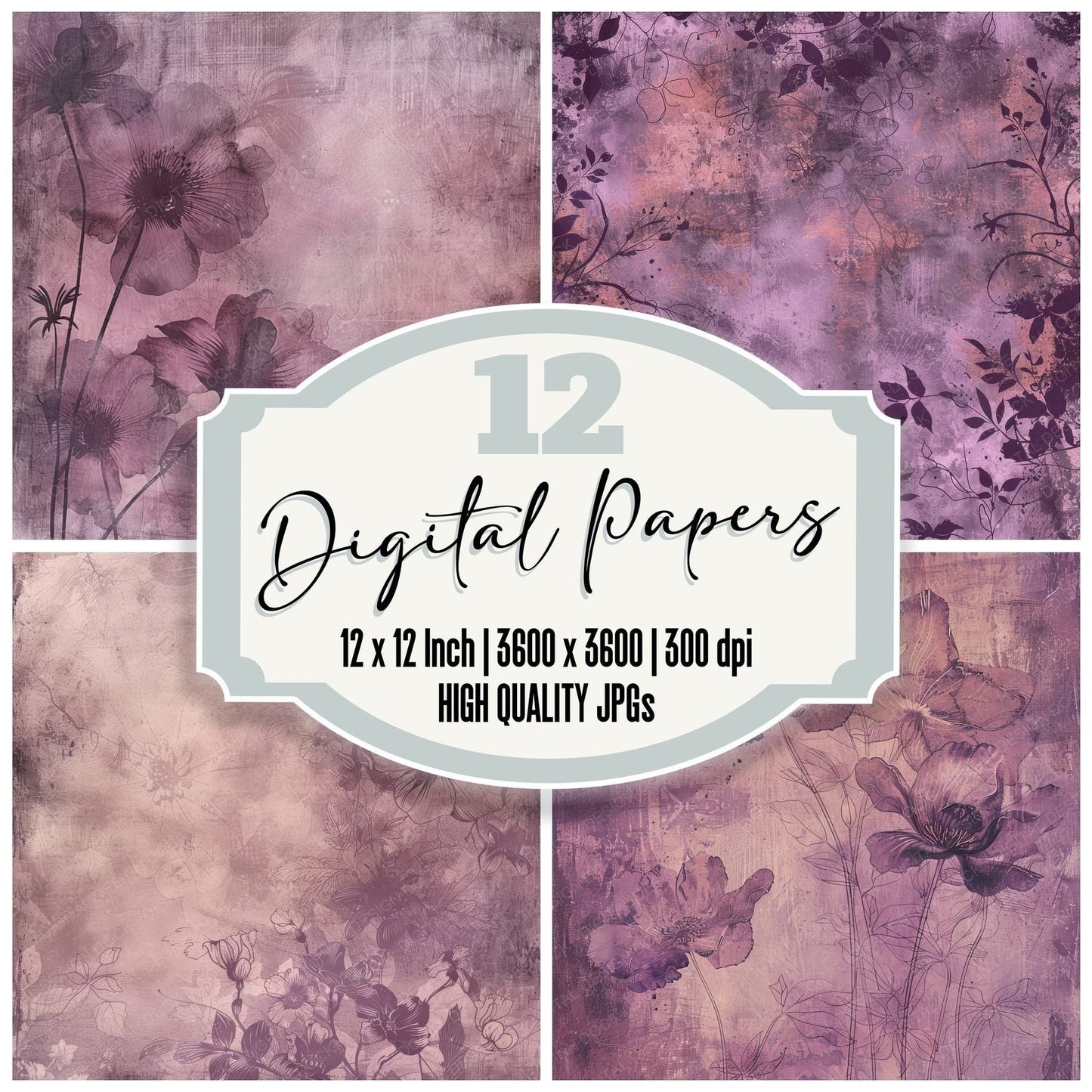 Soft Plum Floral Digital Paper Pack (DDD003761)