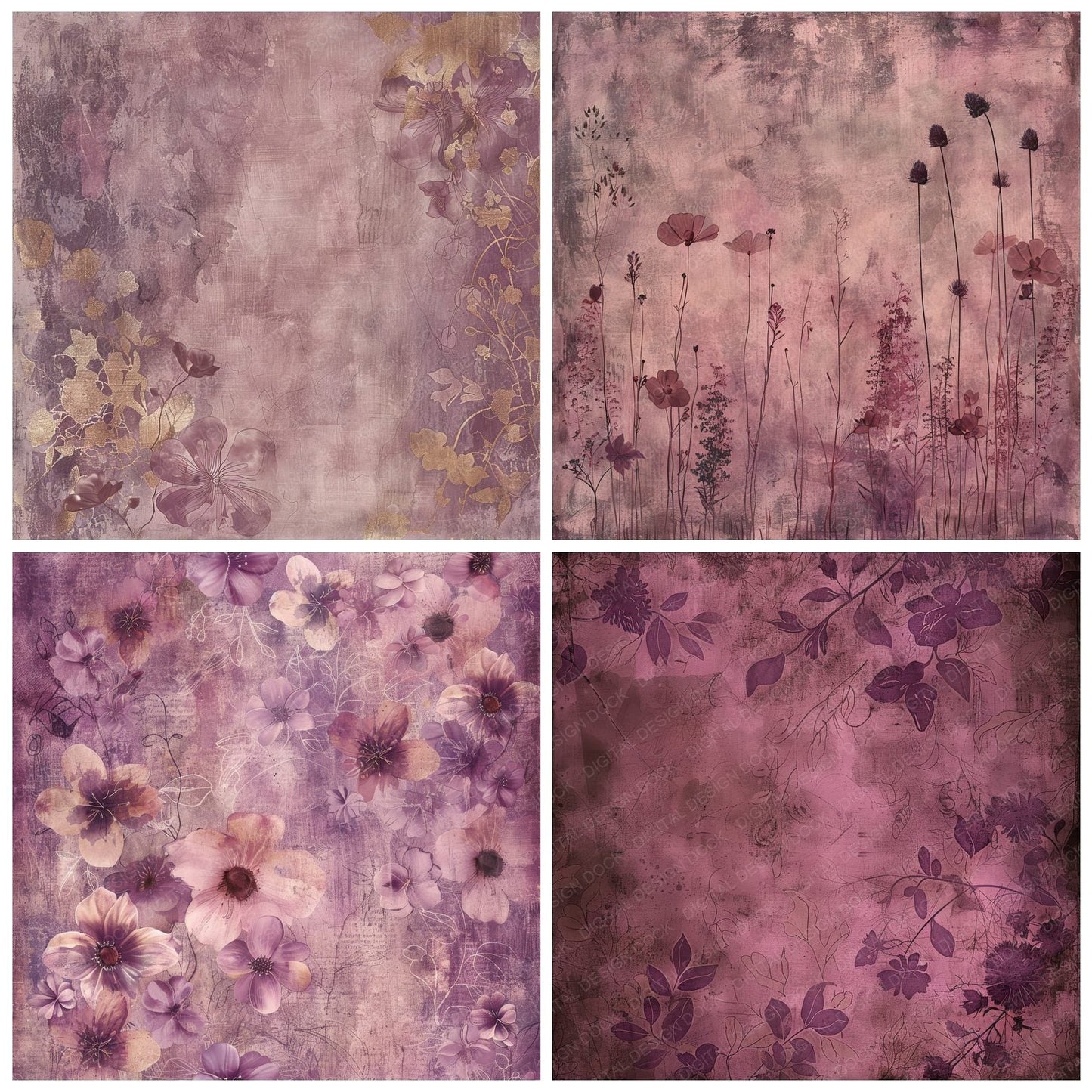 Soft Plum Floral Digital Paper Pack (DDD003761)