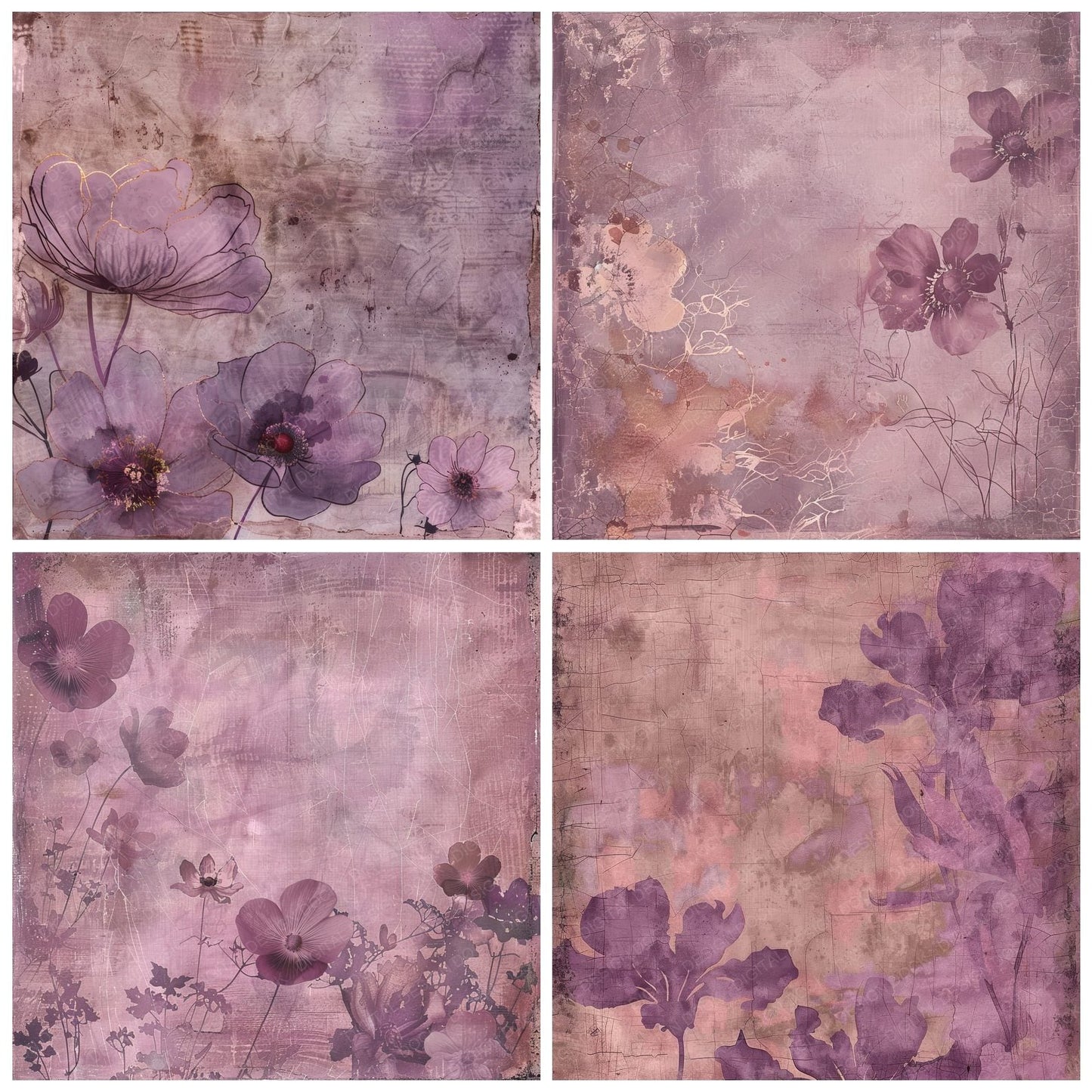 Soft Plum Floral Digital Paper Pack (DDD003761)